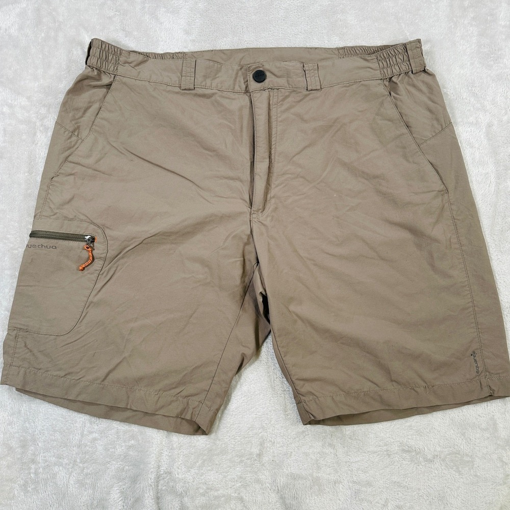 Quechua Men's Hiking Cargo Shorts Khaki Zip Pockets Elastic Waist Size 39